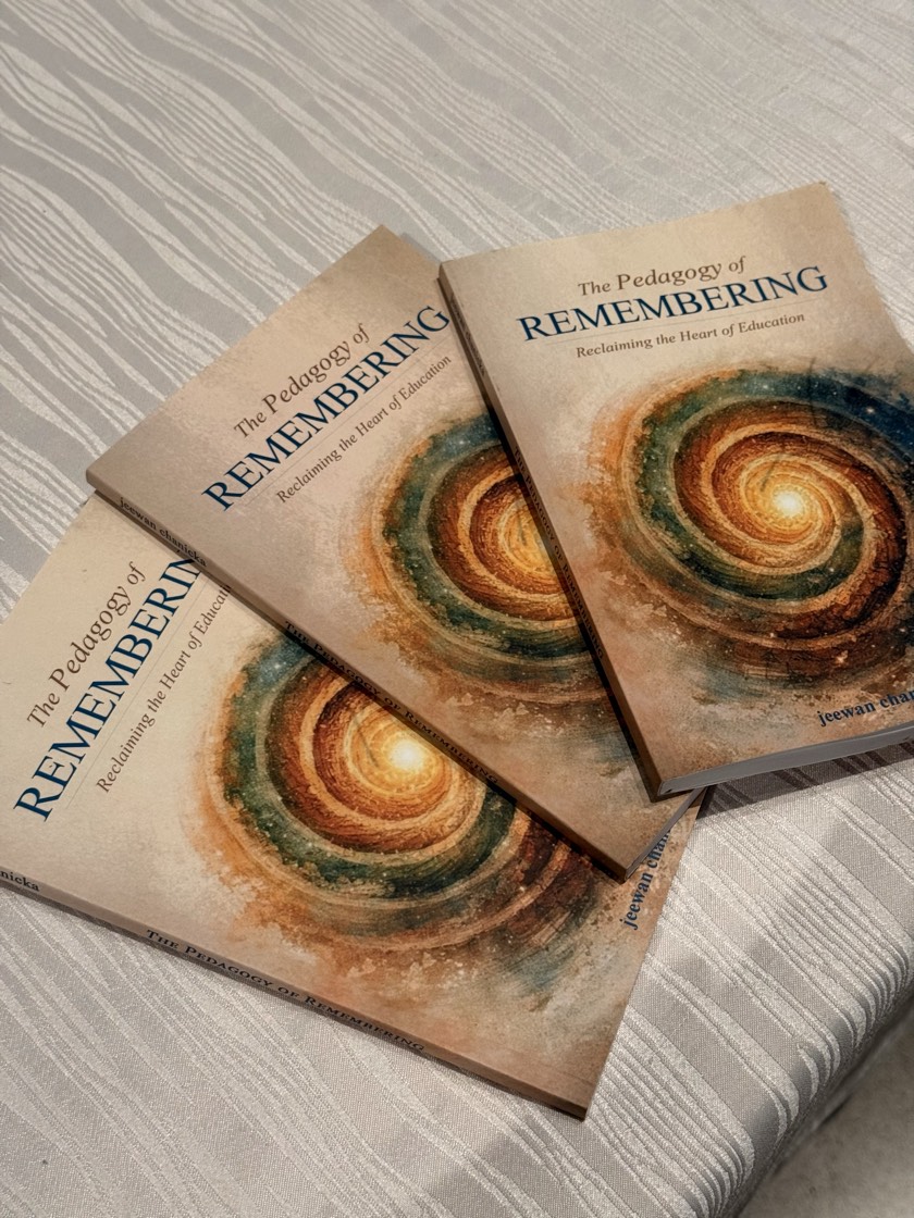 Copies of the paperback The Pedagogy of Remembering by jeewan chanicka